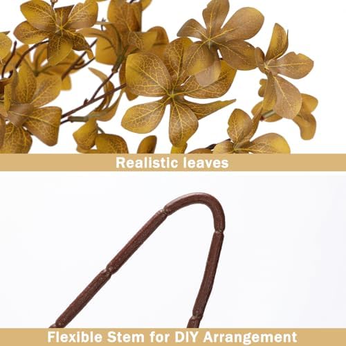 33.5" Long Artificial Fall Leaves Stems for Table Centerpieces, 5 Pcs Faux Fall Stems and Branches for Vase Filler, Falls Greenery Stems for Farmhouse Autumn Harvest Thanksgiving Decor, Deep Yellow - Image 3