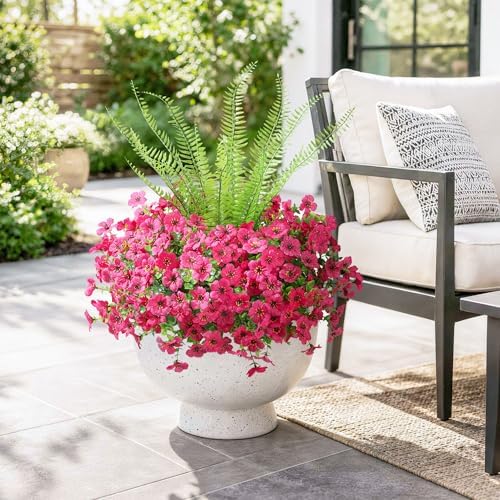 HyeFlora Artificial Faux Outdoor Flowers Plants for Spring Summer Decoration, 14 Bundles Fake Silk Colorful Daisy Ferns UV Resistant Realistic for Home Porch Patio Yard Window Box (Hot Pink) - Image 5