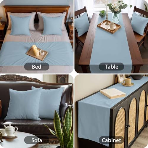 Bed Runner for Queen Size Bed, Sky Blue Decorative Beds Runners and 2 Matching Pillow Covers Set, Modern Pure Winter Sky Blue Beds Scarf Throw for Foot of Bedding Set for Hotel/Bedroom - Image 4