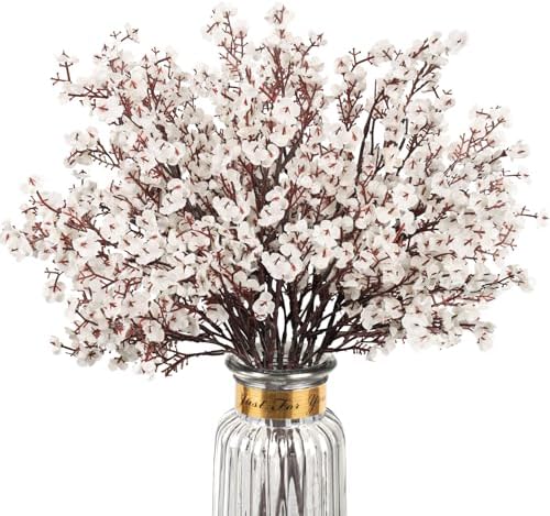Babys Breath Artificial Flowers, 8 Bundles White Real Touch Fake Flowers Silk Flowers Bulk for Vase Home Office Wedding Spring Indoor Outdoor Centerpiece Table Party Decorations by HIAGROW