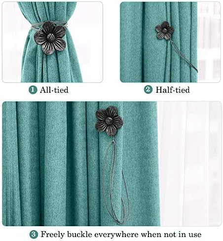 Lewondr Magnetic Curtain Tiebacks, Flower Vintage Curtain Holdbacks, Ink - Image 2