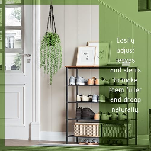 Realistic Artificial String of Pearls Plant - Faux Hanging Succulent Trailing Plant with Black Pot, Natural-Looking Small Potted Faux Plant Indoor Outdoor for Home Office Shelf Decor - Image 4