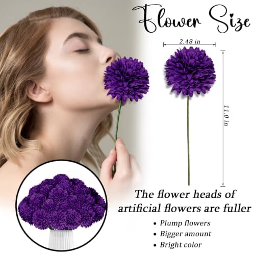 36 Pcs Purple Artificial Chrysanthemums Flowers Fake Mums Silk Vintage Ball Flower for Home Decor Indoor Floral Arrangement Table Centerpiece - Image 3