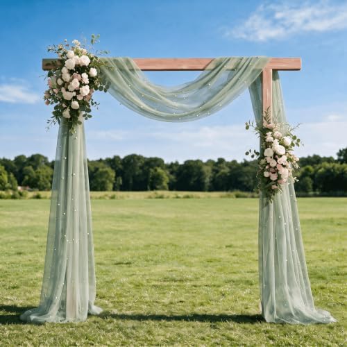 Artoid Mode Pearl Sage Green Gauze Table Runner 10FT Home Decor - Image 3