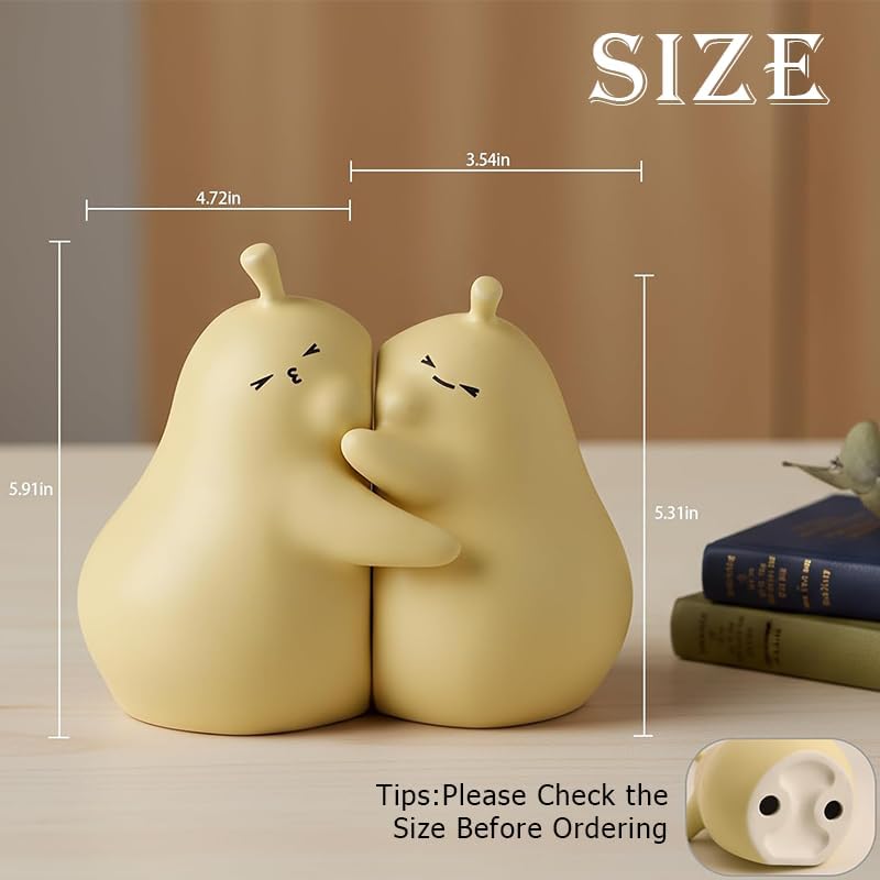 Hug Pear Decorative Bookends, Cute Book Ends to Hold Books Creative Ceramic Book Holder Stopper for Home Office Desk Bookshelf Decoration (Matte Yellow) - Image 3