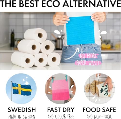SUPERSCANDI 10 Pack Swedish Dishcloths for Kitchen - 100% Biodegradable & Compostable | Reusable Paper Towels Washable, Food-Safe & Without Plastic - Dish Rags Suitable for Any Surface | Multicolor - Image 6