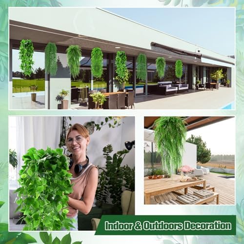 Daifunli 16 Pcs Artificial Hanging Plants Fake Hanging Ferns Plastic Faux Plants for Wall Room Garden Garland Indoor Outdoor Decor No Basket (Boston,Eucalyptus,Ivy Vine,String of Pearls) - Image 6