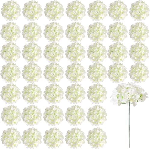 Auihiay 26 Pieces Hydrangea Artificial Flowers Silk Hydrangea Flowers Artificial Flowers Heads with Stems for Home Wedding Party Decorations (Ivory) by Auihiay
