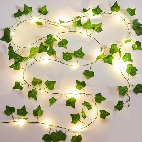 KASZOO 2 Pack 6.56 Ft Vines with Fairy Lights Battery Operated, 40 LEDs Artificial Garland Plant Vine Fairy Light, Hanging Ivy Lights for Bedroom Garden Party Wall Room Decor by HOME