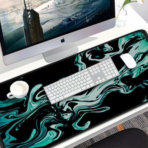 Large Mouse Pad, 31.5x15.7 inch Large Extended Computer Keyboard Mouse Mat, Water Resist Non-Slip Mousepad Rubber Base Long XXL Desk Mouse Pad for Gaming, Office & Home, Marble Cyan - Image 7