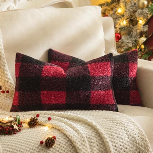 AQOTHES Red Black Plaid Christmas Throw Pillow Covers 12x20 Inch Set of 2 by AQOTHES