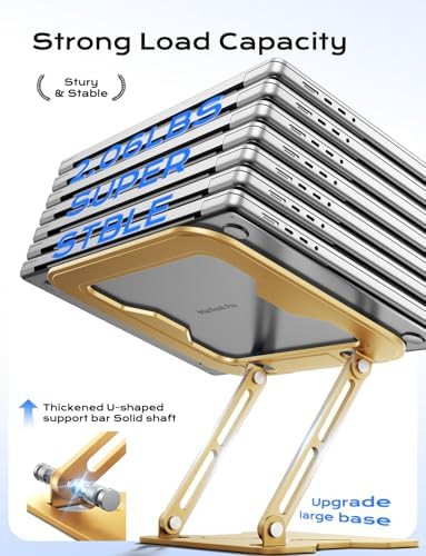 JCZT Adjustable Laptop Stand for Desk, Metal Foldable Laptop Riser, Gold - Image 4
