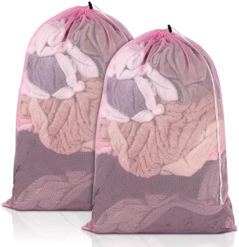 2 Pack Mesh Laundry Bags 23x34 Inch Drawstring Locking for Travel Home by PEASUG