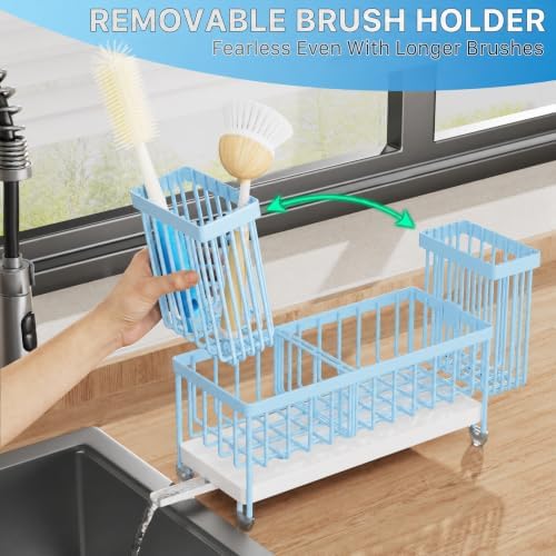 Cisily Sponge Holder for Kitchen Sink, Sink Caddy Organizer with High Brush Holder, Kitchen Countertop Organizers and Storage Essentials, Rustproof 304 Stainless Steel (Blue, 9.25″) - Image 4