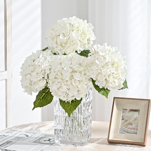 6Pcs 21in Hydrangea Artificial Flowers, Latex Real Touch Hydrangeas (White) - Image 2