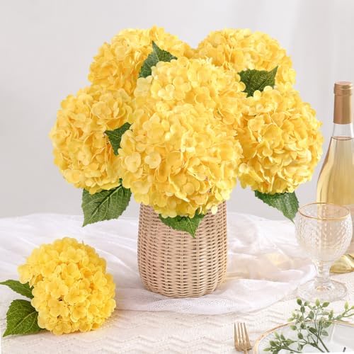 4 Pcs Real Touch Hydrangea Artificial Flowers, 21" Fake Flowers, Yellow - Image 3