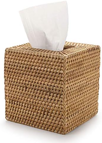 Rattan Tissue Box Cover Natural Woven Facial Napkin Holder Square (Natural, 5.5x5.5x5.9 Inch) by DECRAFTS