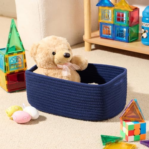 MiniArk Small Storage Baskets for Organizing | Closet Organizer Bins | Shelf Toy Basket | Woven Rope Baskets | Cube Decorative Box | Shallow Basket | 13x8.5x5.1” | 3 Packs Navy Blue - Image 4