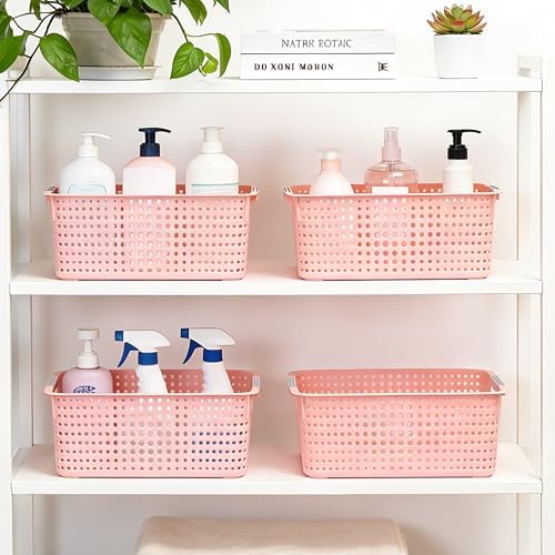 Soddeph 4-Pack Hollow Plastic Storage Baskets with Handles (Pink, Medium) - Image 5