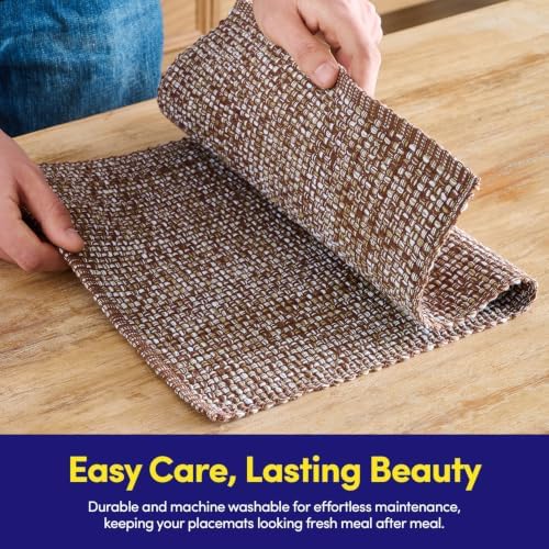 Sweet Home Collection 100% Cotton Placemats for Dining Room Rectangle Two Tone Woven Fabric 13" x 19" Soft Durable Table Mat Set, Set of 4, Chocolate - Image 7