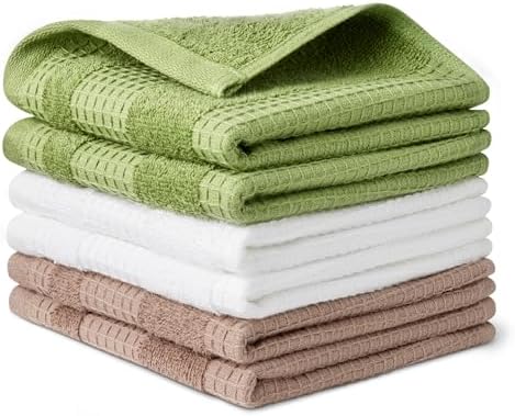 Amazon Basics Organic Cotton Waffle Kitchen Dish Cloths, Ultra Absorbent, Quick Drying, Lint-Free, 12 x 12 Inches, 6-Pack (2 Brown, 2 Olive, 2 Navy Blue) by AmazonBasics