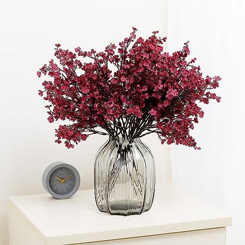 JAKY-Global Babys Breath Fabric Cloth Burgundy Artificial Flowers 6 Bundle European Fake Silk Plants Decor Wedding Party Decoration Bouquets Real Touch DIY Home Garden (Wine Red) - Image 6