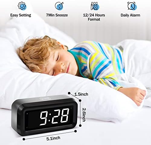 Digital Alarm Clock Battery Operated with LED Display for Bedrooms, Long Battery Life for 12 Months, 3 Brightness Adjustable, 12/24 Hour, Snooze, Black Case with White Digits - Image 2