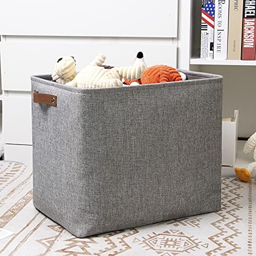 DULLEMELO Large Collapsible Storage Basket/Bin with Sturdy Leather Handles, Fabric Organizer Bin for Storage Clothes, Toys, Books, Office, Bedroom, Closet, Nursery & Laundry (Gray) - Image 7