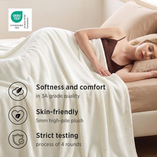 Bedsure GentleSoft Fleece Blankets Queen Size Cream - Birthday Gifts for Women Bed Blanket Soft Lightweight Plush Fuzzy Cozy Luxury Microfiber, Home Room Decor Gifts, 90x90 inches - Image 3