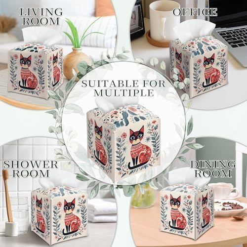 Cat Tissue Box Holder, Nordic Cat Leather Tissue Box Cover Square, Paper Napkins Everyday Dispenser Accessories for Bathroom Vanity Countertop Night Stands Kitchen Office Car Home Decor - Image 6