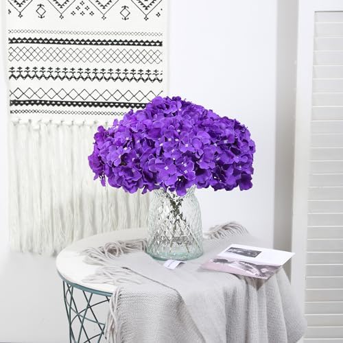 Fake Purple Hydrangea Artificial Flowers - Faux Silk Hydrangeas Flowers Heads with Stems Real Touch for Home Wedding Party Table Decor(Purple,Pack of 10) - Image 3