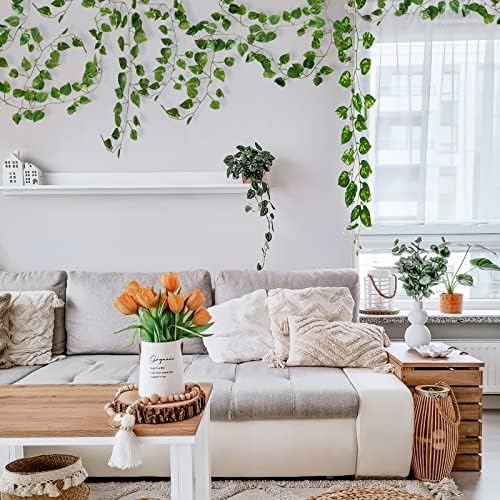 CQURE 14 Pack 98Ft Artificial Ivy Garland, Fake Vines UV Resistant Greenery Leaves Fake Plants Hanging Aesthetic Vines for Home Bedroom Party Garden Wall Room Decor - Image 6