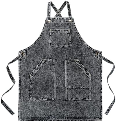 Cotton Denim Apron Soft - Unisex Adjustable Bib Apron with 5-Pockets Perfect for Kitchens by Tobyan