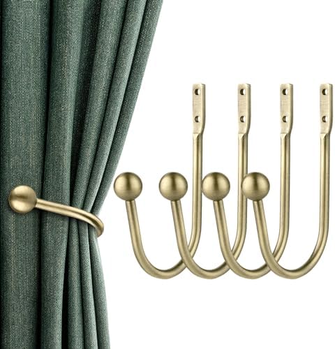 Curtain Holdbacks, 4pcs Curtains Holder Wall Mounted Drapery Tiebacks Retro Window Hook for Home Decor, Antique Brass by Gobutend
