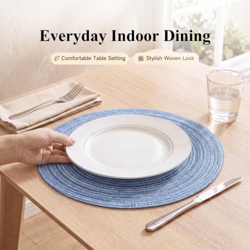 SHACOS Round Braided Placemats Set of 4 Dining Table Placemats 15 inch Circle Place Mats Easy to Clean Table Mats Indoor Outdoor, Blue Gray - Image 6