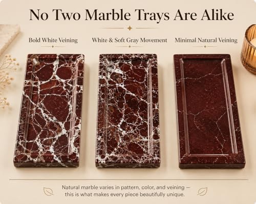 Marble Decorative Tray for Home Decor, Red Vanity Tray for Bathroom Countertop, Small Perfume Tray for Dresser, Luxury Stone Organizer for Jewelry, Candles & Skincare, 11 x 4.7 in - Image 6