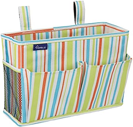 Surblue Bedside Caddy Hanging Bed Organizer Storage Bag Pocket for Bunk and Hospital Beds, College Dorm Rooms Baby Bed Rails,Wheelchair Side Bag,Camp Chiars,4 Pockets and 2 Hooks (Small GreenStripe) by SURBLUE