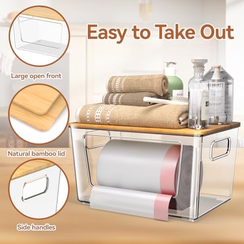 spospo Trash Bag Holder with Bamboo Lid Stackable Trash Bag Dispenser - Image 4