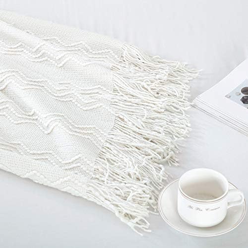BOURINA Off White Throw Blanket 60x80Inch Boho Knit Soft Throw Sofa Blanket - Image 3