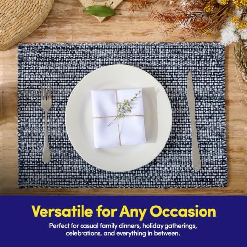 Sweet Home Collection 100% Cotton Placemats for Dining Room Rectangle Two Tone Woven Fabric 13" x 19" Soft Durable Table Mat Set, Set of 4, Navy - Image 5