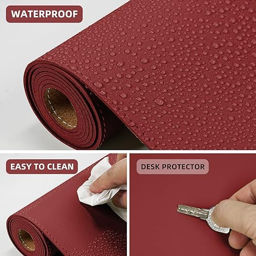 AFIING Cork Desk Mat 47" x 23.6", Dual-Sided Natural Cork & PU Leather Desk Pad, Non-Slip Waterproof Large Mouse Pad for Office, Home & Gaming (Red) - Image 5