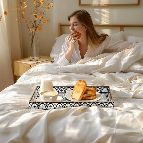 MAONAME Plastic Serving Tray with Handles, Rectangle Black Decorative Tray - Image 6