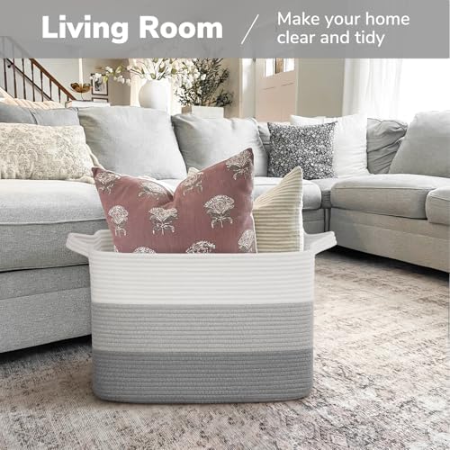 Goodpick 50L Large Woven Storage Basket, 18" x 14" x 12", Gradient Gray - Image 2
