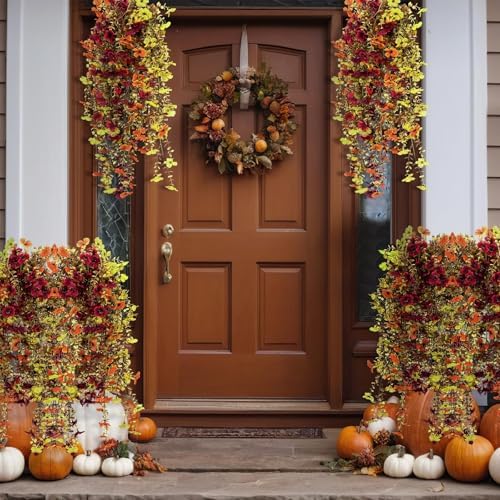 6 Pcs Fall Artificial Hanging Flowers Outdoor, Retro Color - Image 6