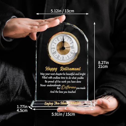 Happy Retirement Gift for Women & Men, Glass Desk Clock Keepsake Funny Retired Plaque Gifts for Friends Boss Teacher Coworker Nurse - Image 5