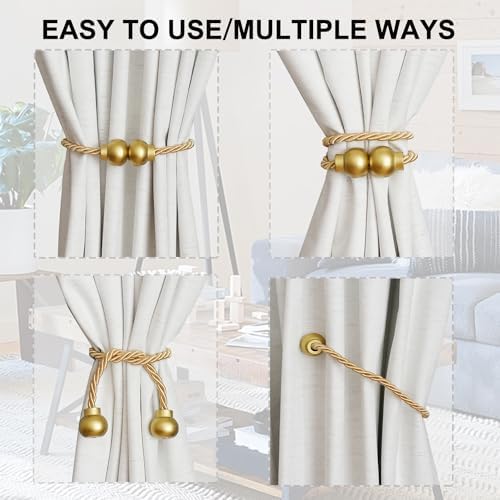 4Pcs Magnetic Curtain Tiebacks Modern Handmade Rope Curtain Tie Backs Gold - Image 4