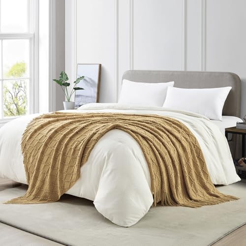 BOURINA Mustard Throw Blanket 50 x70 Inch Jacquard Throw Knitted Blanket - Image 4