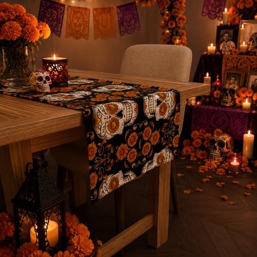 Dia De Los Muertos Decorations - Mexican Sugar Skull Table Runner - Image 5