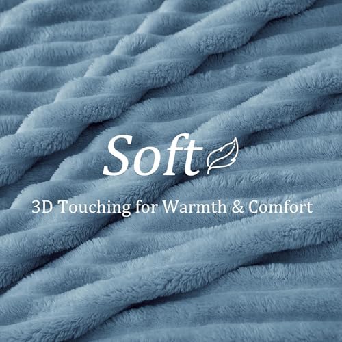 BEDELITE Ribbed Fleece Throw Blanket for Couch, Blue, 50"x70" - Image 5