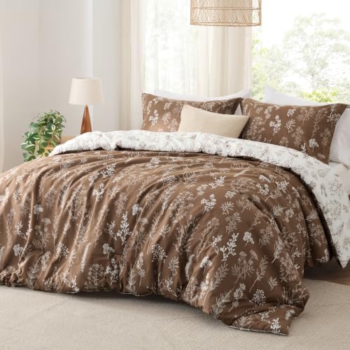 Bedsure Floral Comforter Set Cute Bedding Set Twin/Twin XL Dark Brown - Image 2